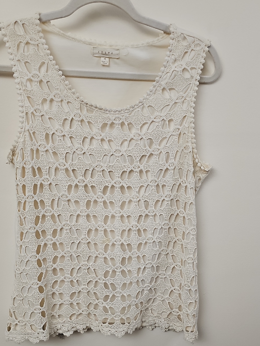 Adiva Cream Lightweight Crochet Shell Top SZ M / Boho, Festival, Nuetral